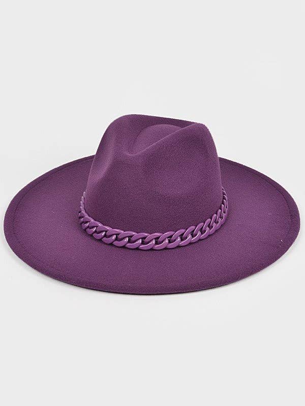 Chapeau Fedora à chaîne enduite de couleur en fausse laine Fedora à large bord pour la vente par anbfashion