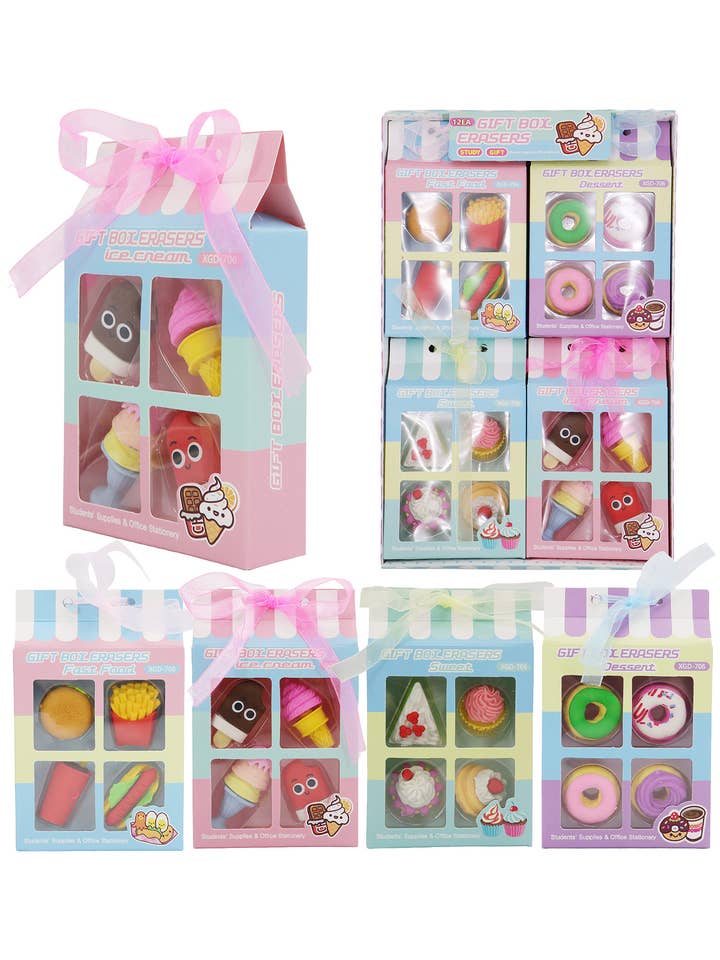 Confezione Regalo da 4 Gomma Mini Foodie - 12 Pezzi per la vendita all'ingrosso da parte di Cap Zone