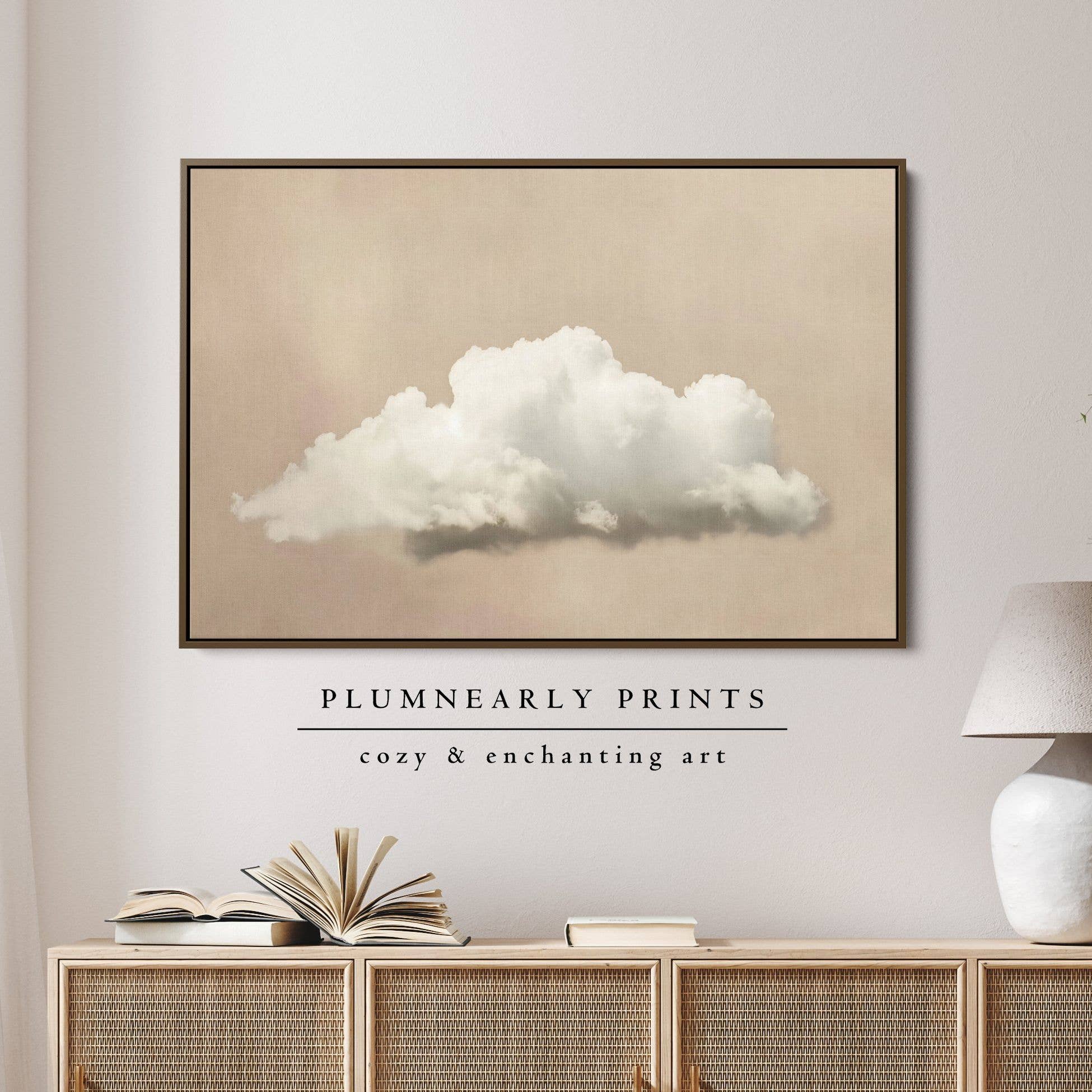 Plumnearly Prints - Wholesale Canvas Art - Neutral Beige White Cloud Oil Painting Framed Canvas Art 32