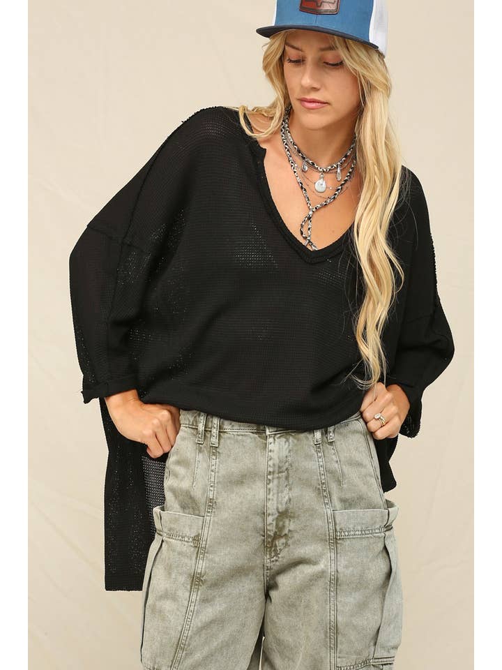 KyeMi - Wholesale Tunic - Women's - Thermal V-Neckline Exposed Seaming Top1