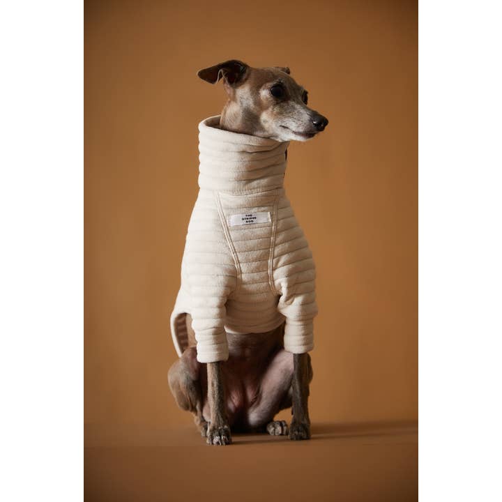 The Striped Dog – Großhandel Haustier-Pullover – Hund – Gesteifter Rollkragenpullover in Sand mit italienischem Windhund- / Whippet-Motiv PROVENCE4