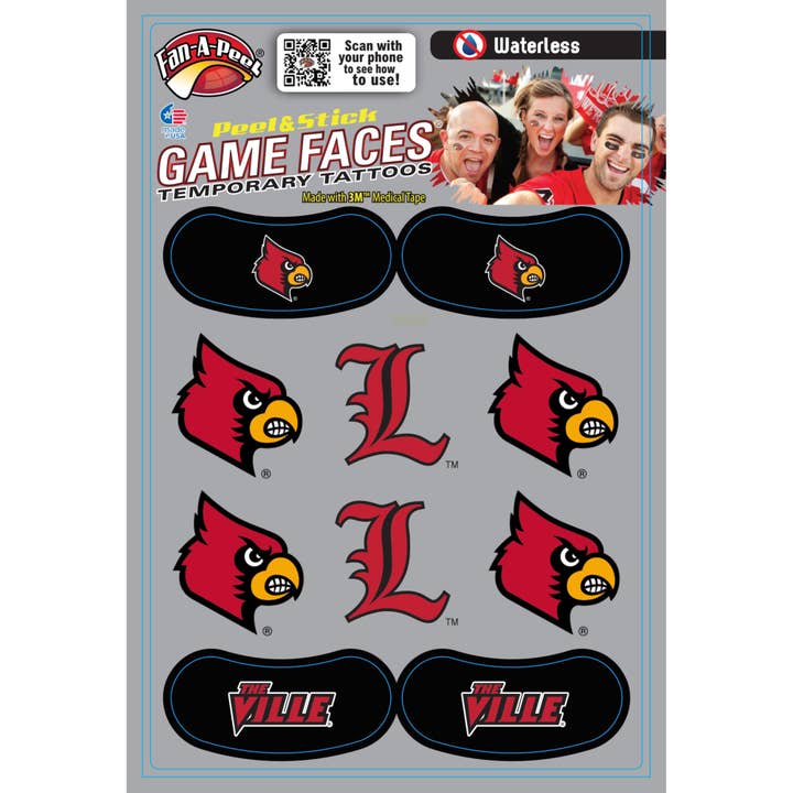 Tatouages temporaires Game Faces® de Louisville pour la vente par Fanapeel / Gamefaces