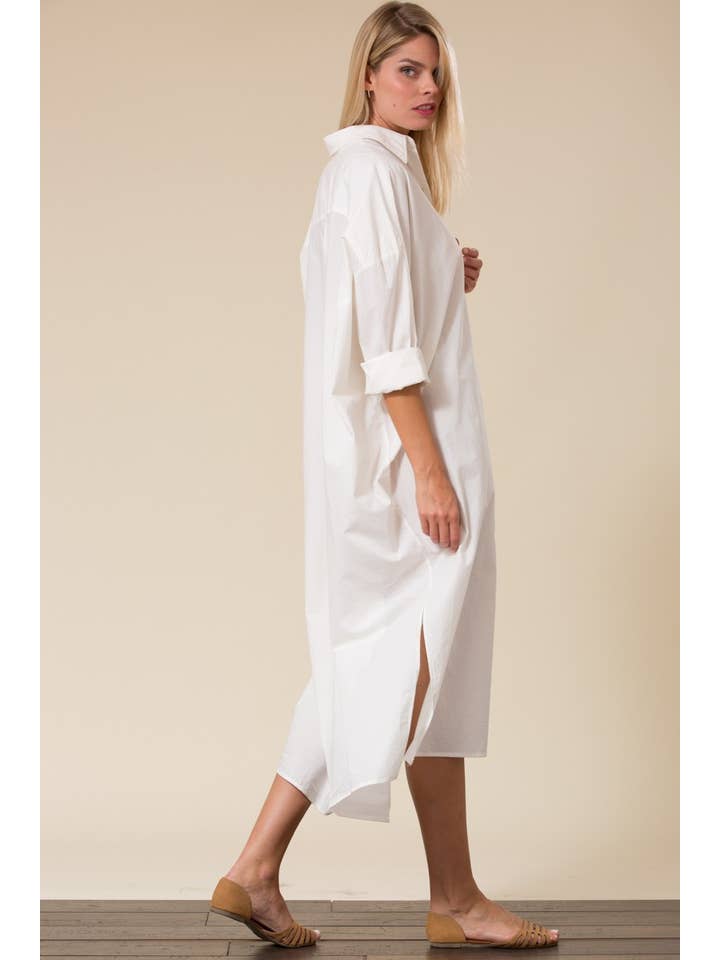 Bloidy - Venta al por mayor Vestido - Mujer - Vestido midi camisero extragrande de algodón blanco - ID300173