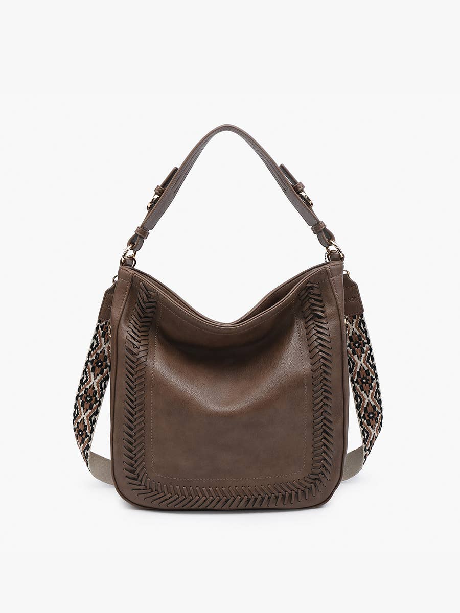 Jen & Co. - Wholesale Shoulder Bag - Women's - M2049S Aris Small Whipstitch Hobo w/ Guitar Strap6