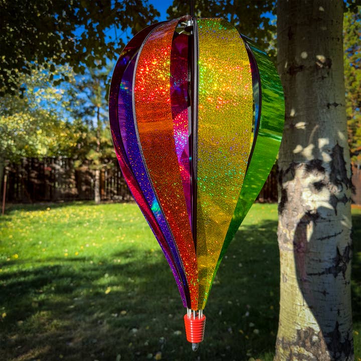 In the Breeze, LLC. - Wholesale Wind Spinner - Jumbo Rainbow Glitter 8 Panel Hot Air Balloon