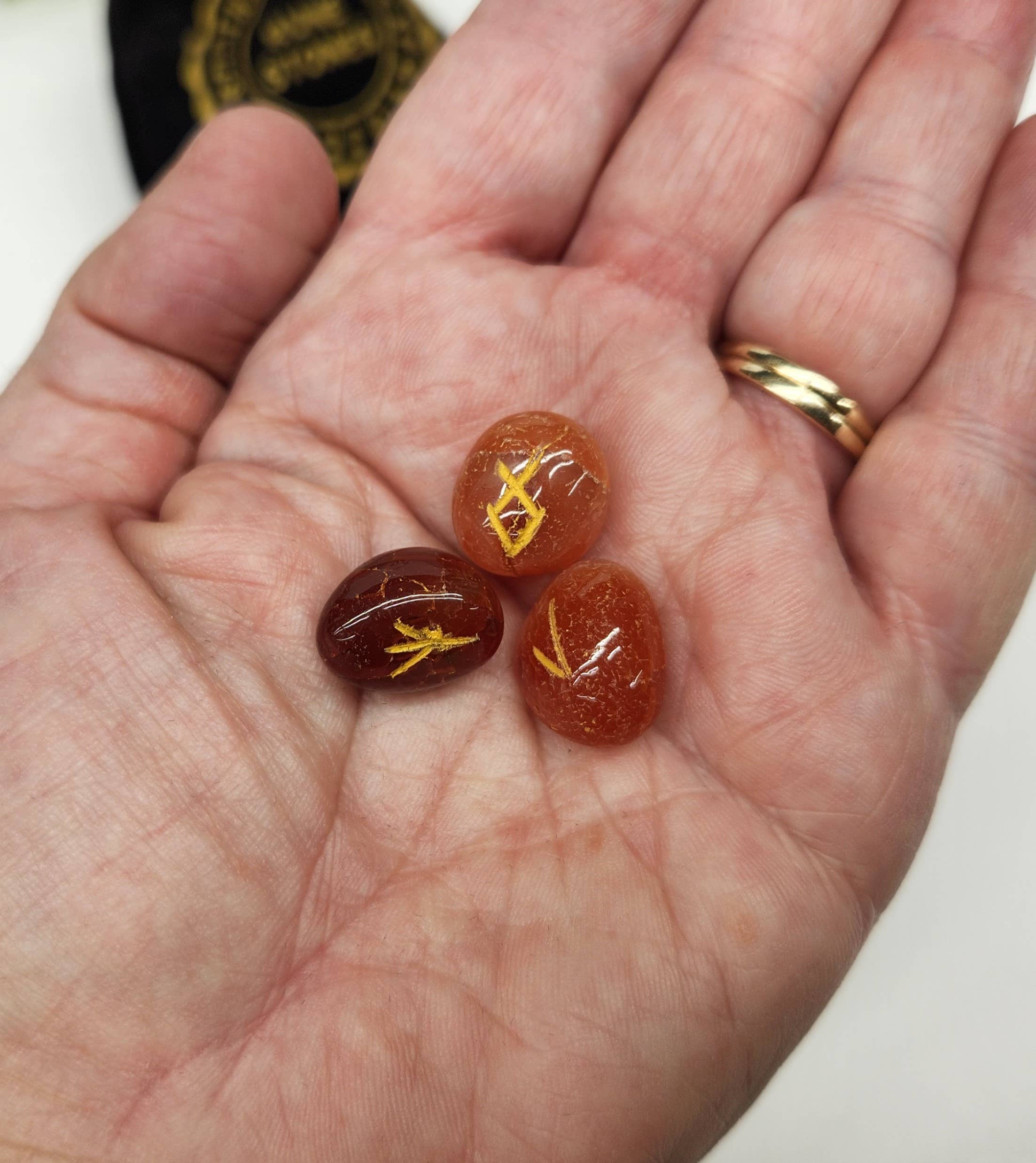 Meraki Gemstones - Wholesale Spiritual Stone/Crystal - Carnelian Semi-Precious Gemstone Rune Sets with Velvet Pouch4