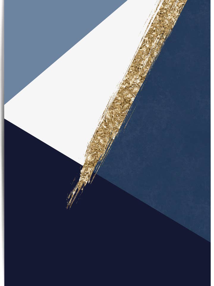 Navy Blue and Gold Geometric Abstract Wall Art Print for wholesale by THE WALL HABITAT
