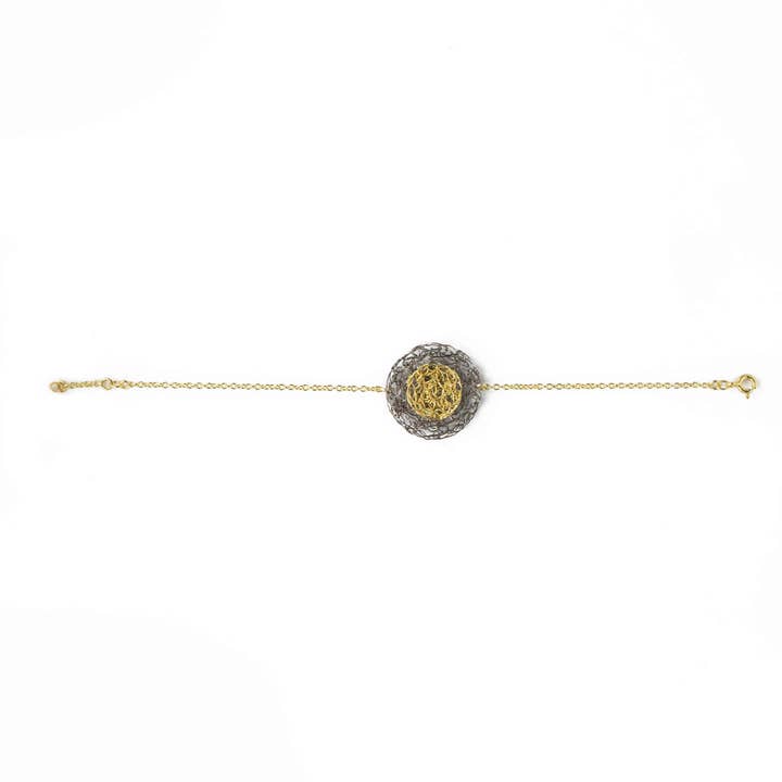 Black Rhodium and Gold Disc Bracelet for wholesale by MARIA GLEZELLI