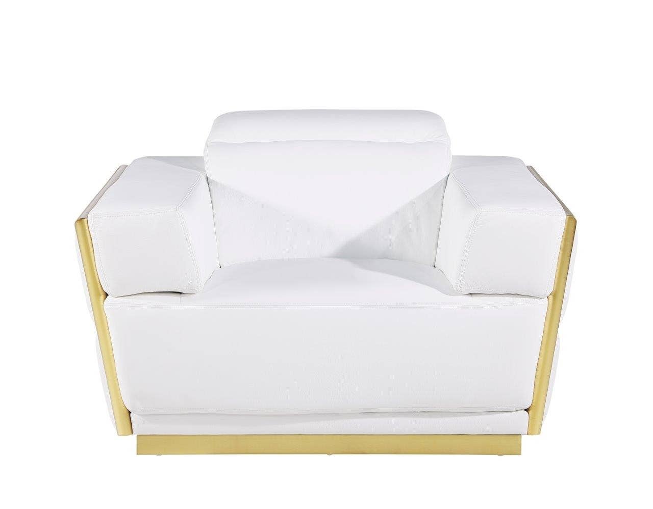 HomeRoots - Wholesale Chair - 47" White and Gold Italian Leather Club Chair3