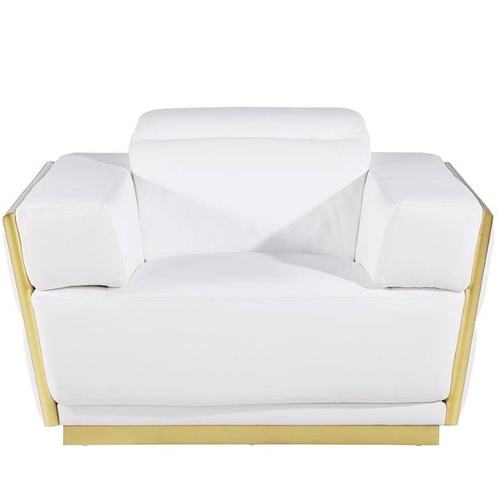 HomeRoots - Wholesale Chair - 47" White and Gold Italian Leather Club Chair3