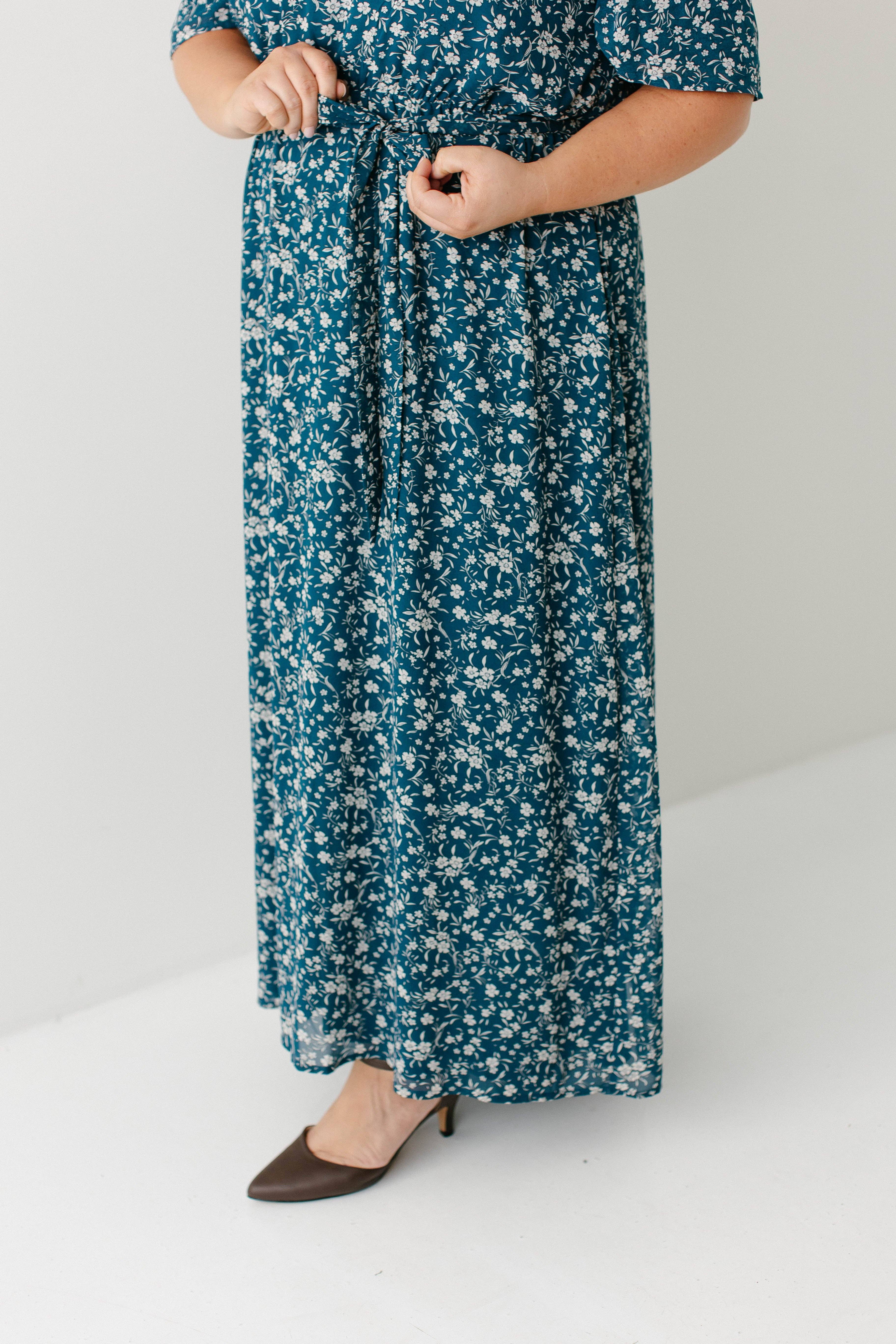 Deep Teal 'Esther' Floral Print Maxi Dress FINAL SALE for wholesale on Faire4