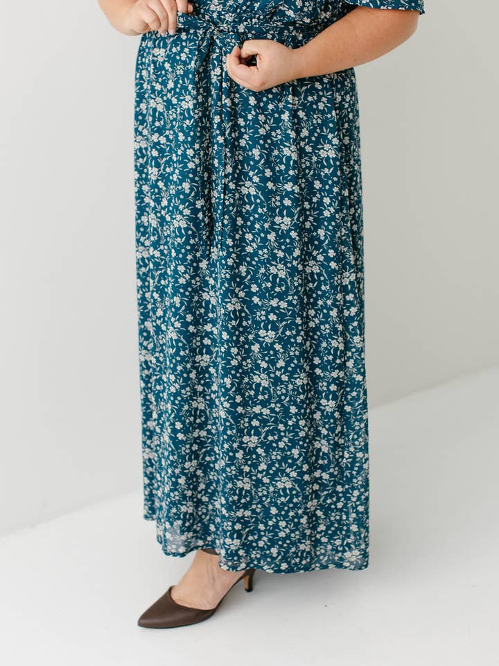 Deep Teal 'Esther' Floral Print Maxi Dress FINAL SALE for wholesale on Faire4