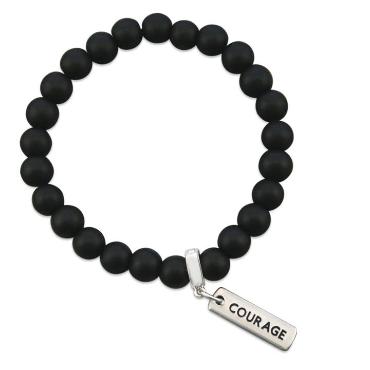 Pulsera de piedra con cuentas de ónix negro mate de 8 mm - Dije de palabra para venta al por mayor de Sister & Soul