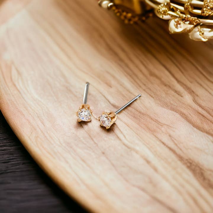 Howard's - Wholesale Stud/Post Earrings - 3mm Cubic Zirconia Ear Sense Stud Earrings