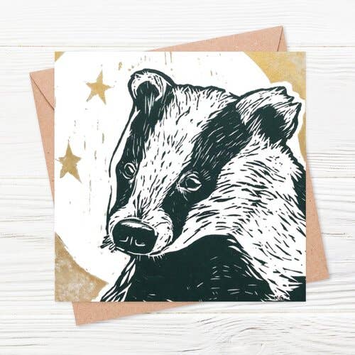 Moonlit Badger Everyday Greeting Card for wholesale by The Littlest Falcon