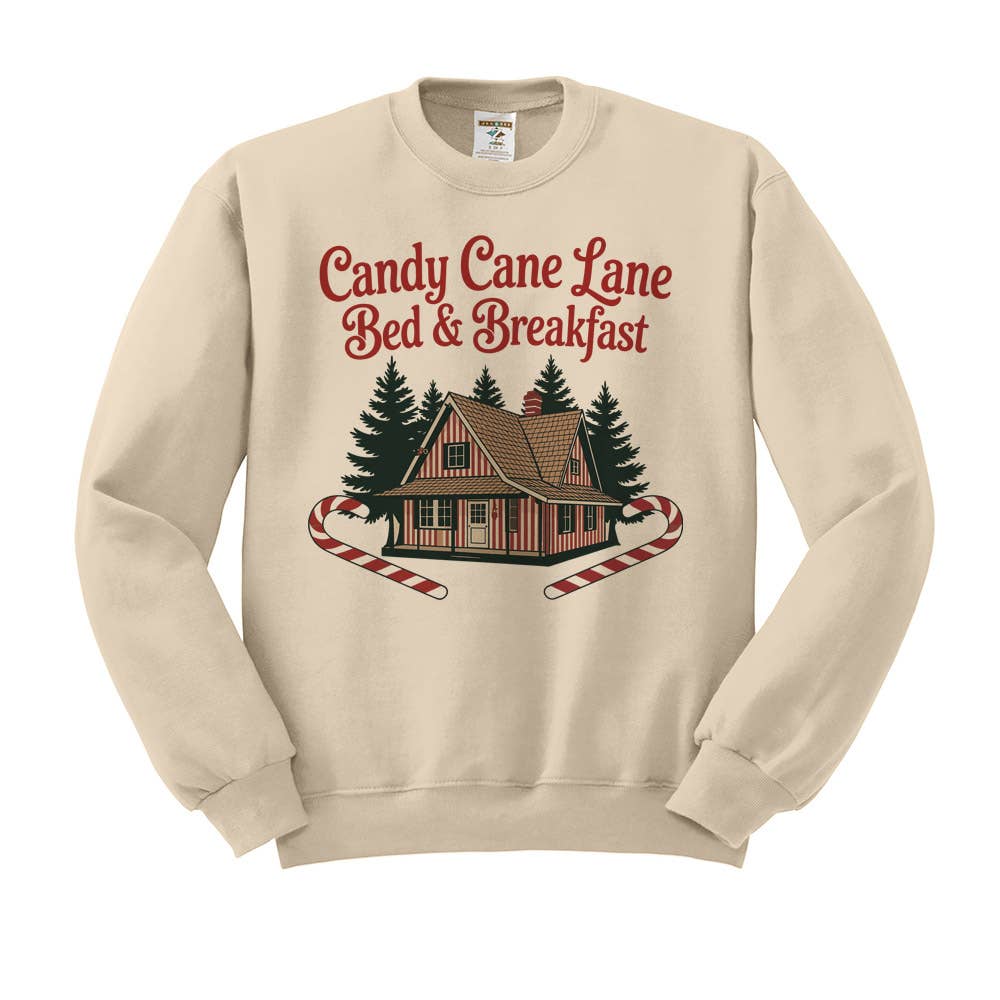 DaisyChainDesignCo - Vente Sweat-shirt à imprimés – femme - Sweat-shirt de Noël à col rond Candy Cane Lane4
