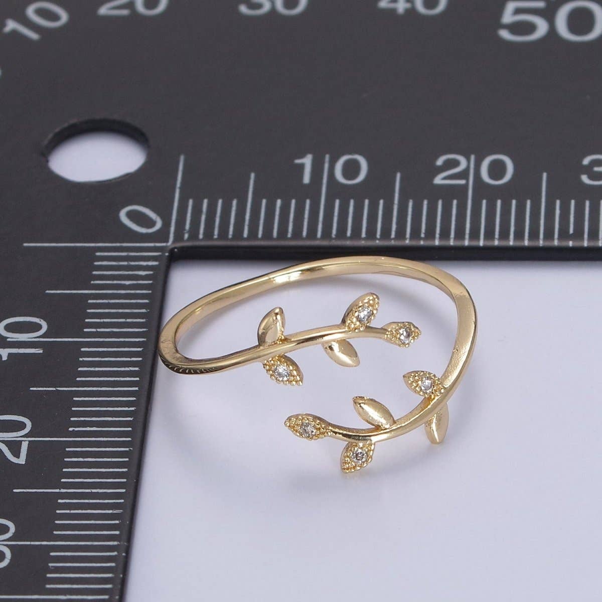 Aim Eternal - Wholesale Multi-Stone Ring - Micro Pave Olive Vine Leaf Adjustable Ring, Crystal Cubic Zirconia CZ Mother Nature Stacking Ring, Minimalist 16K Gold Filled Ring, Gift For Her Plant Mom U-4362