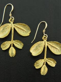 Matte Gold Five Leaf Organic Branch Earrings for wholesale by Sosie Designs