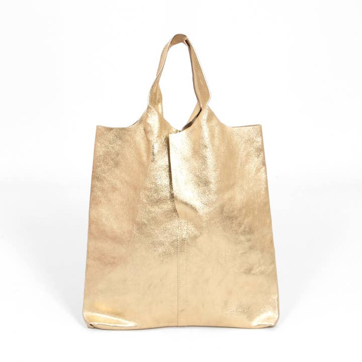 Bolso de Hombro de Cuero Italiano Paloma - Dorado, Metálico para venta al por mayor de Sarta Pelle