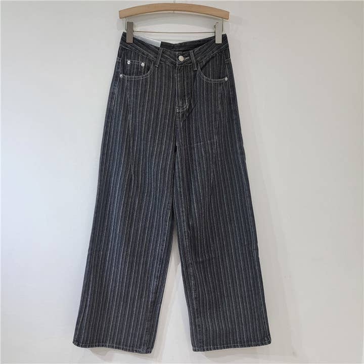 SALINA TRADING INC - Wholesale Jeans - Women's - Vintage-Inspired Wide Leg Denim Pants with Stripes - Casual Street Style1