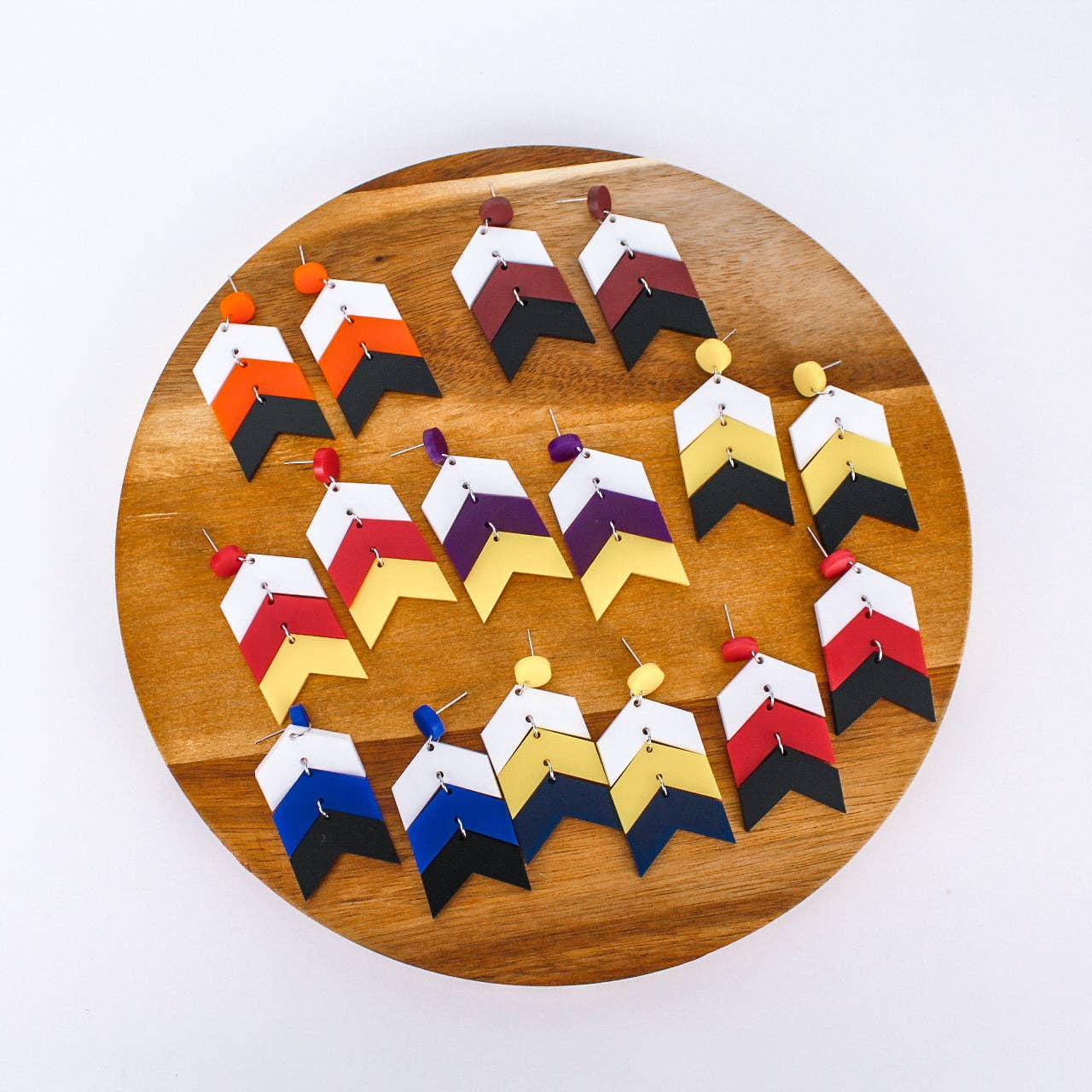 Mud & Honey - Wholesale Dangle Earrings - Chevron School Spirit Dangles - White/Orange/Black3