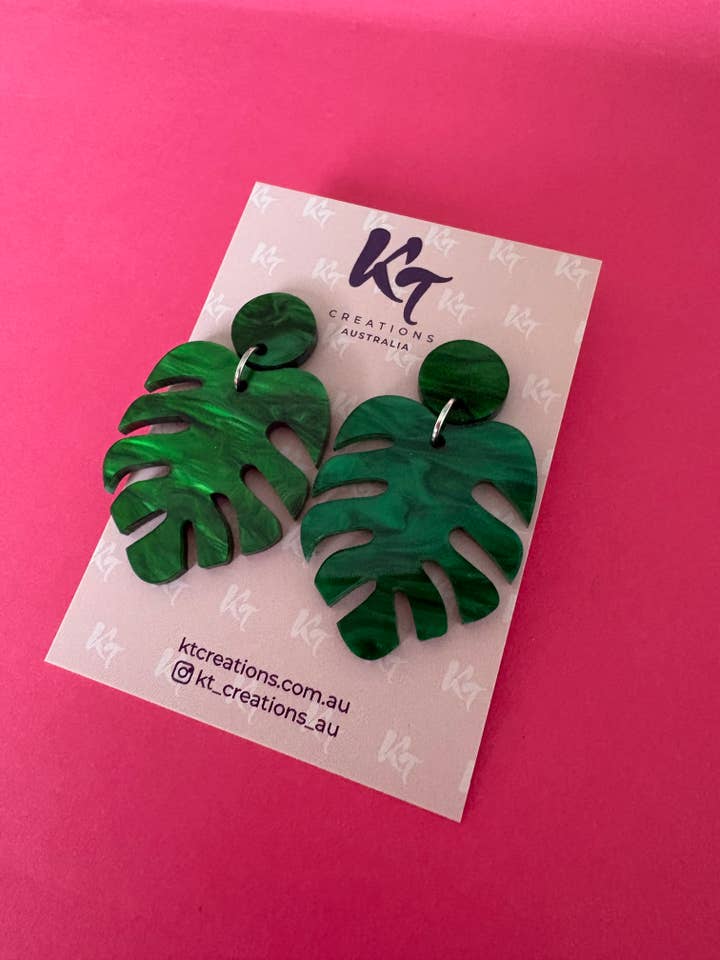 Monstera marble plant acrylic dangles for wholesale by KT Creations Australia