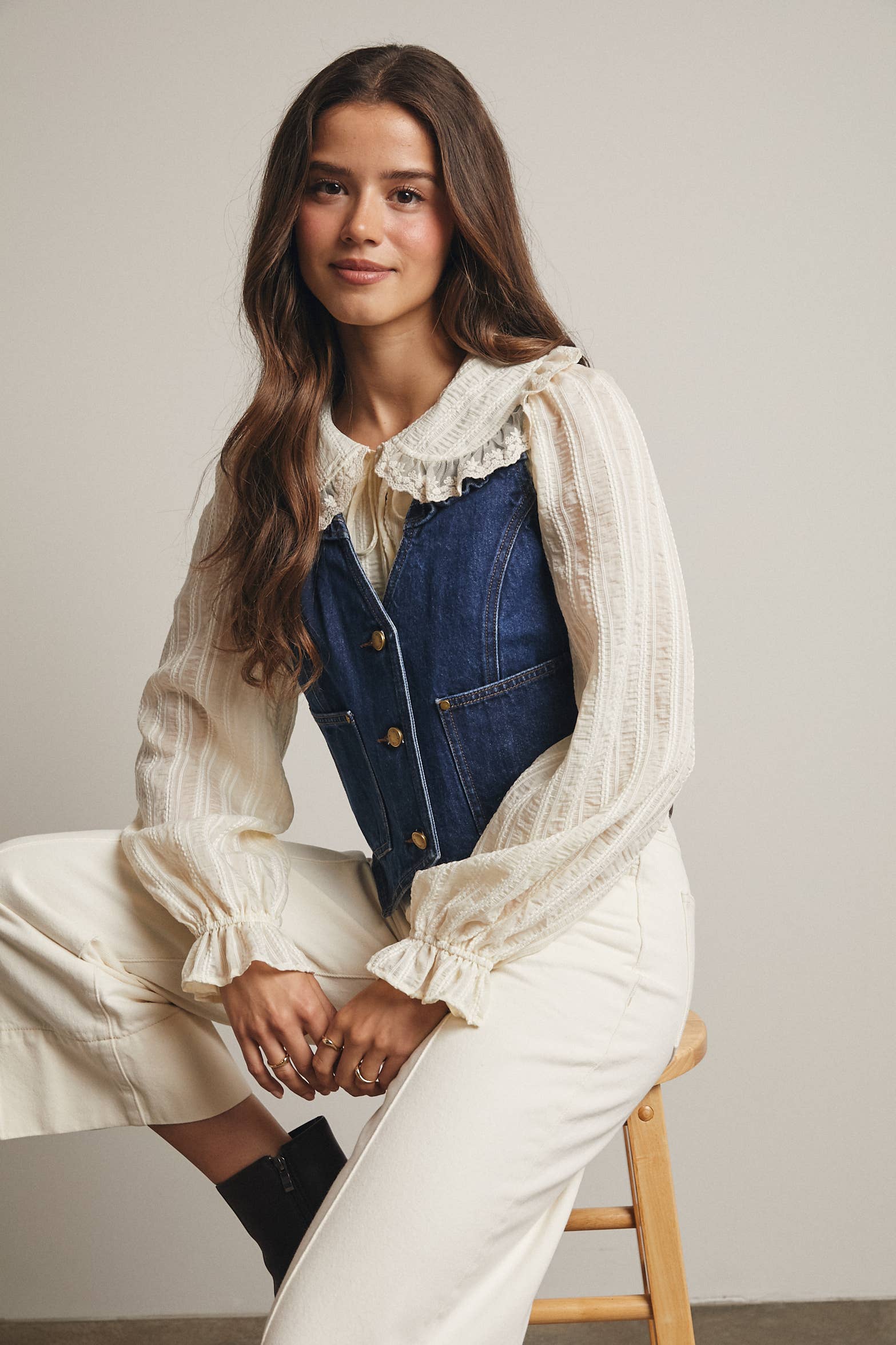 Brume bleue Gilet en Jean à Volants FVT0002 en vente sur Faire8