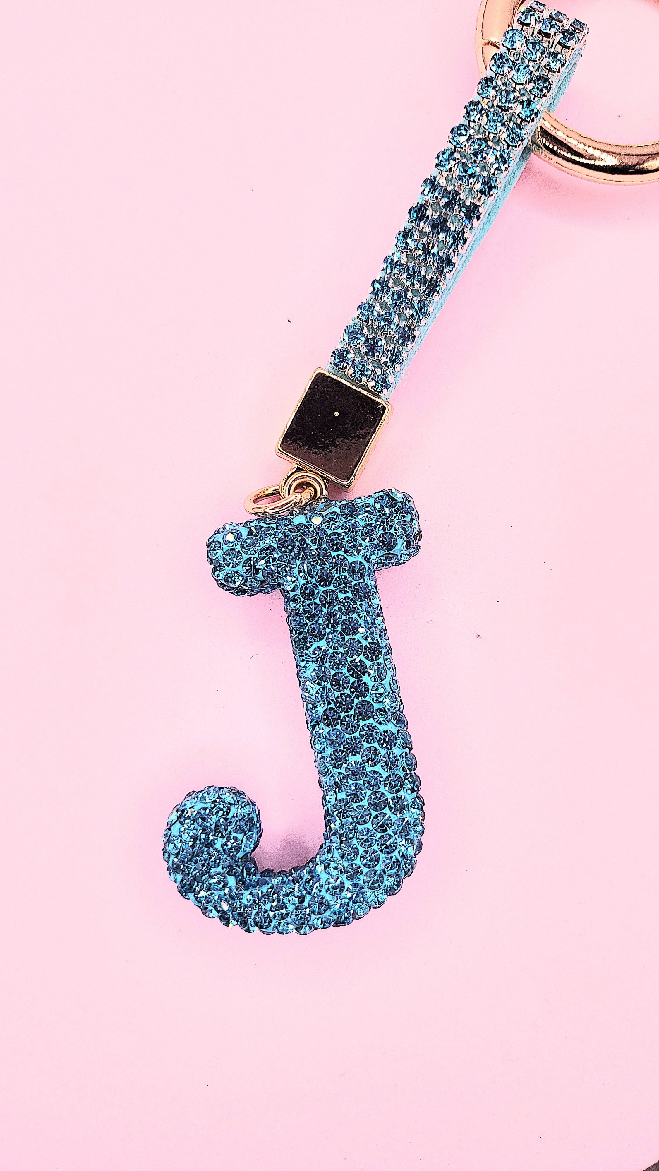 Silver Initial Letter Blue Crystal Key Ring & Bag Charm for wholesale on Faire9