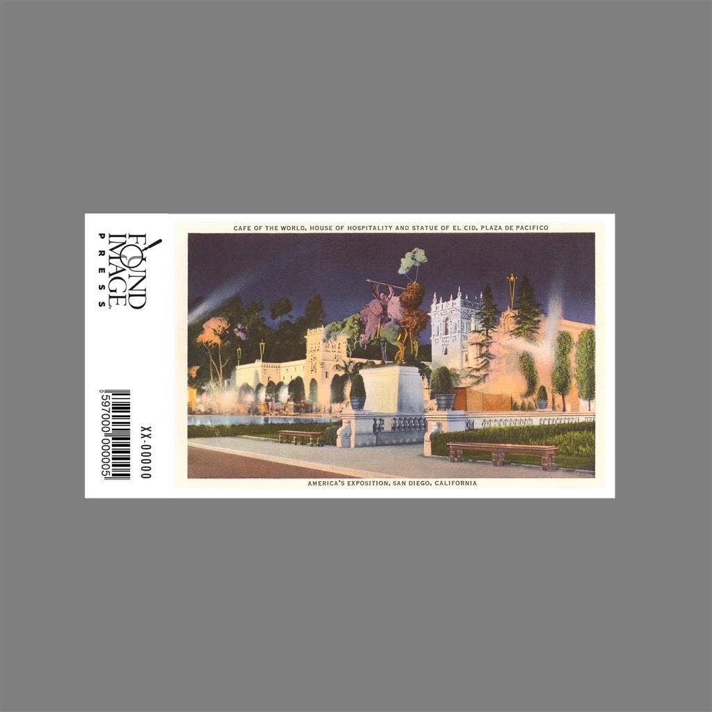Found Image Press - Wholesale Sticker - Sticker SD-323 Night, El Cid Statue, Balboa Park, San Diego,1