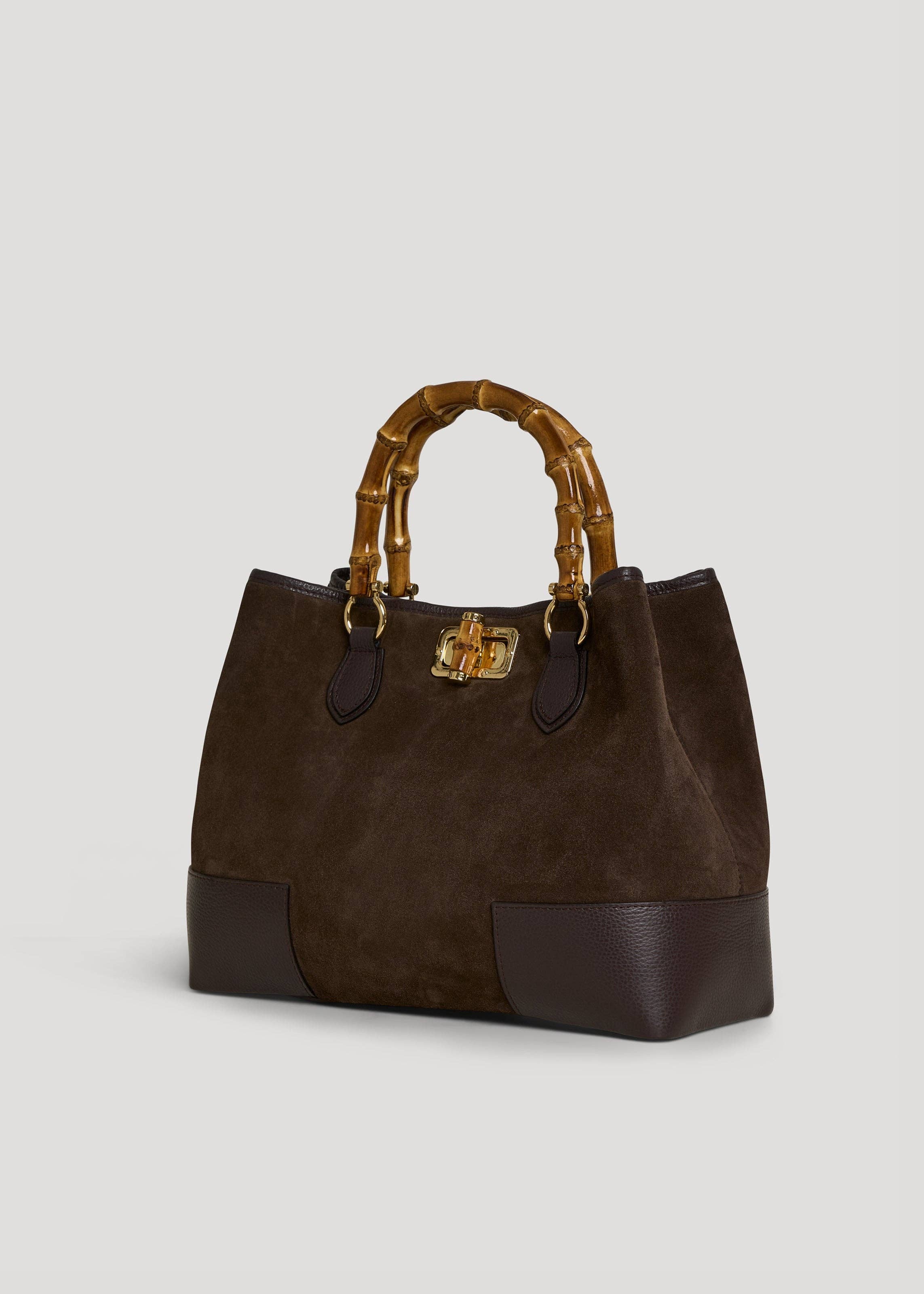 Voemièn – wholesale Top handle bag – women's – Bamboo Babe Bag in Dark Brown Suede and Leather1