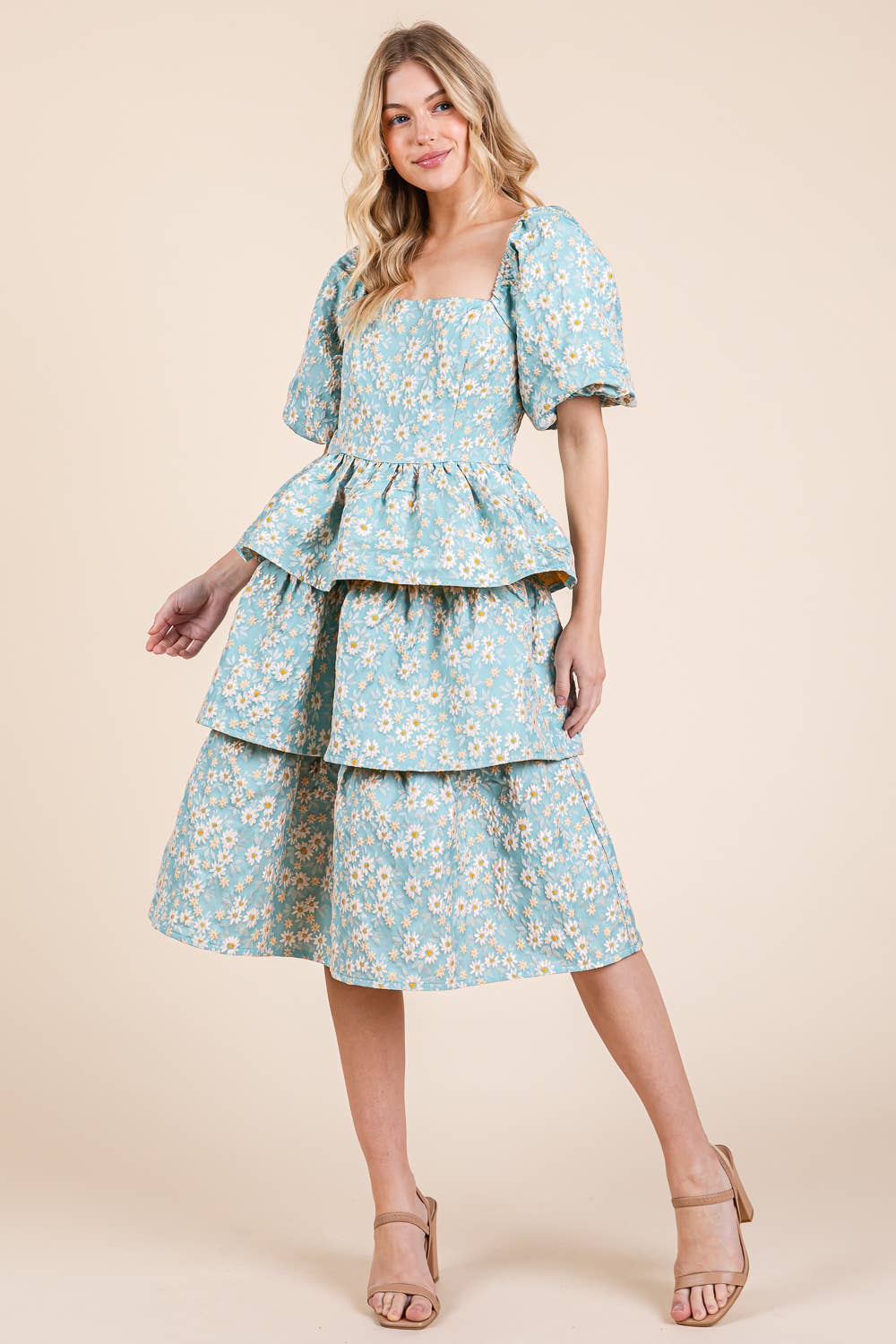 GeeGee x Lovelo - Wholesale Jurk - Dames - Floral Jacquard Gelaagde Midi Jurk, MD5154815