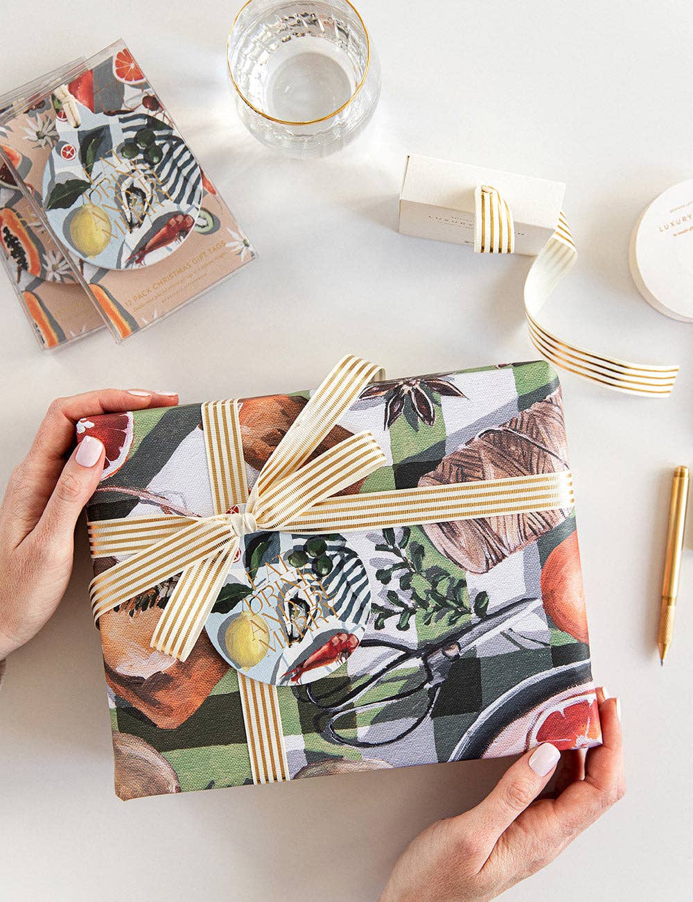 Bespoke Letterpress - Wholesale Ribbon – Gift wrapping - Cream Gold Foil Striped Ribbon - 10 metres18