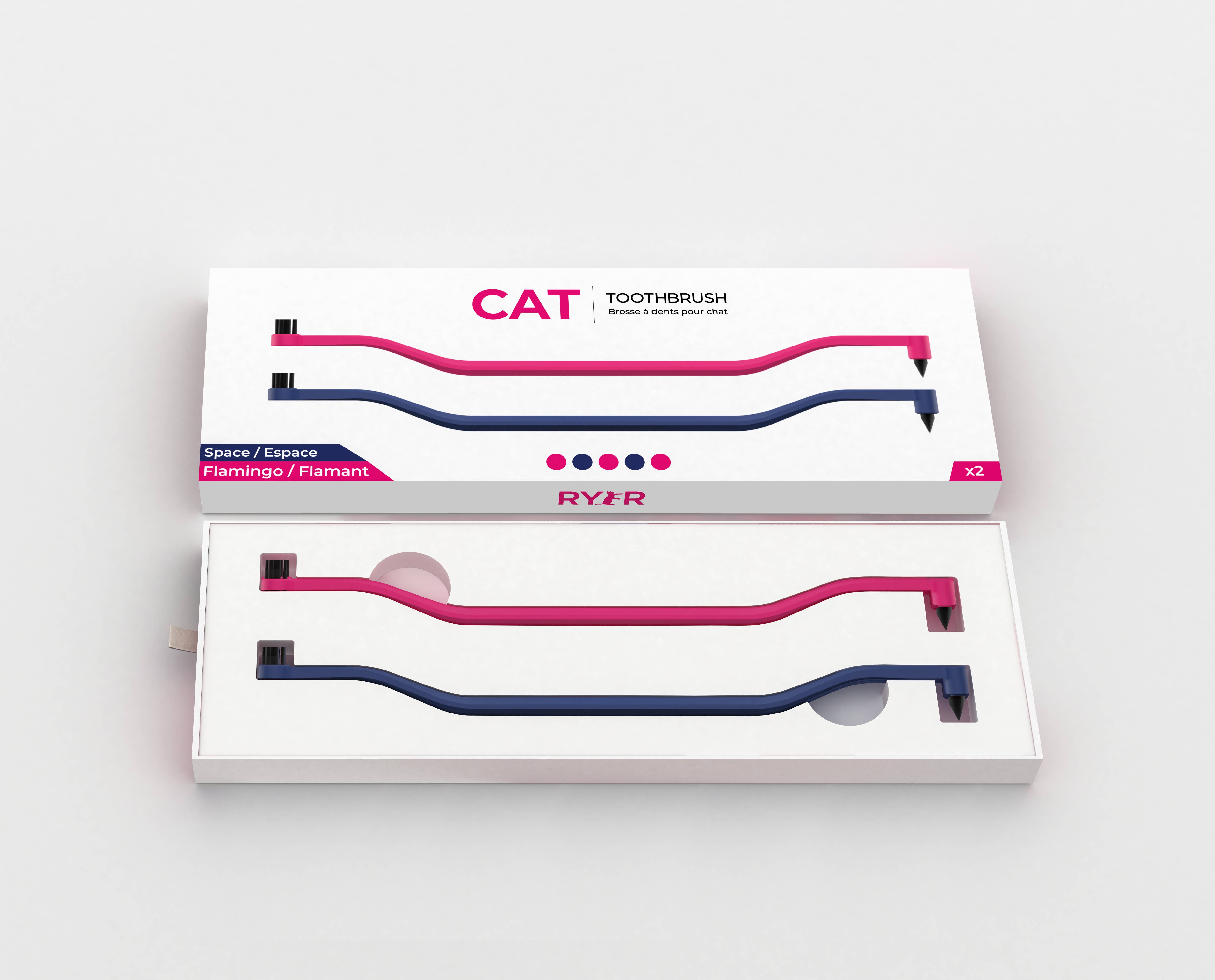 RYERCAT - Wholesale Pet Brush - Cat/Dog - Pack of 2 Cat Toothbrush Micro Head & Dual Sided4