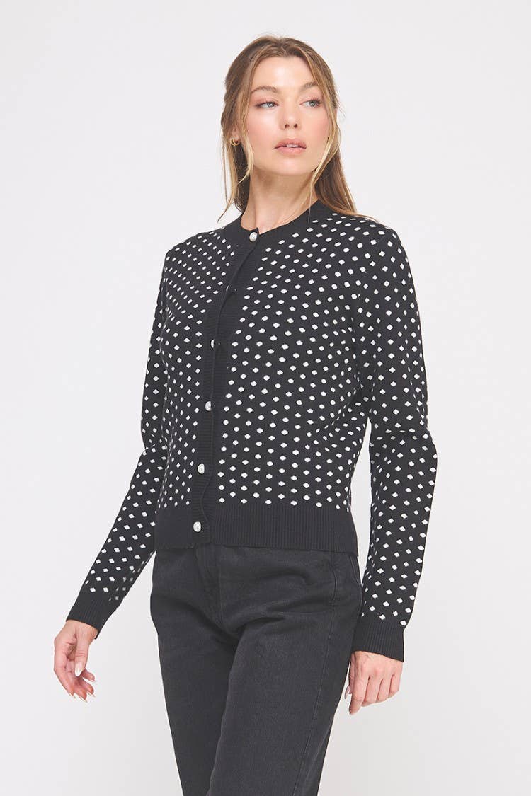 Zwart Zachte trui met polkadot parelknopen vest voor groothandel op Faire1