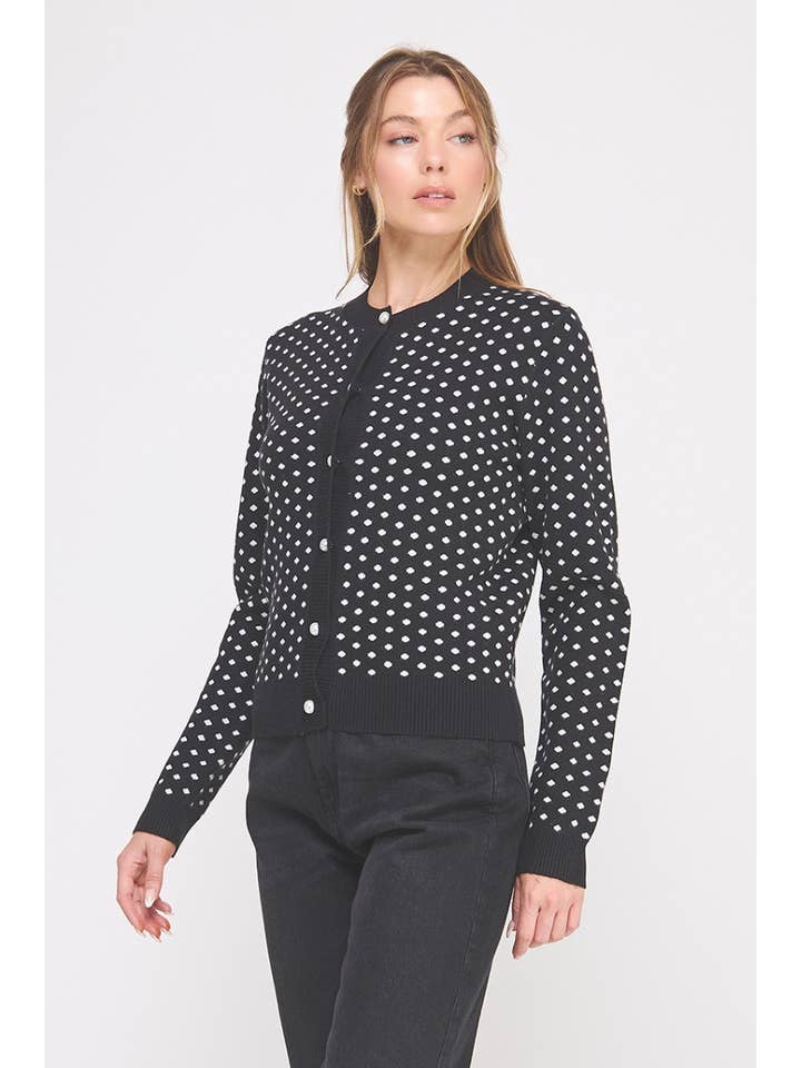 Zwart Zachte trui met polkadot parelknopen vest voor groothandel op Faire1