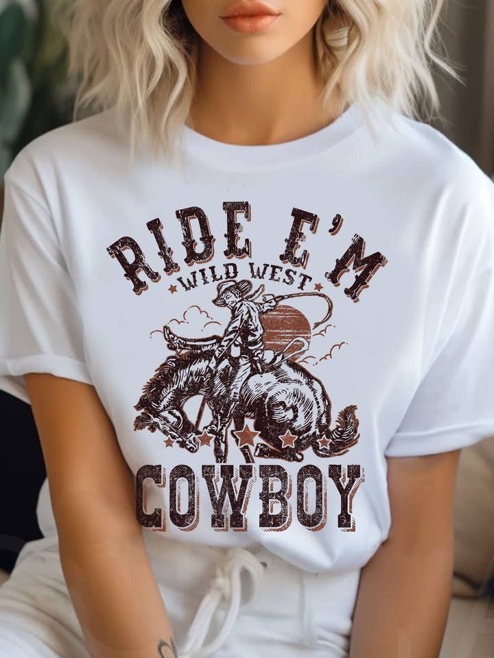 RIDE E'M COWBOY GRAPHIC TSHIRTS for wholesale by Rustee Clothing