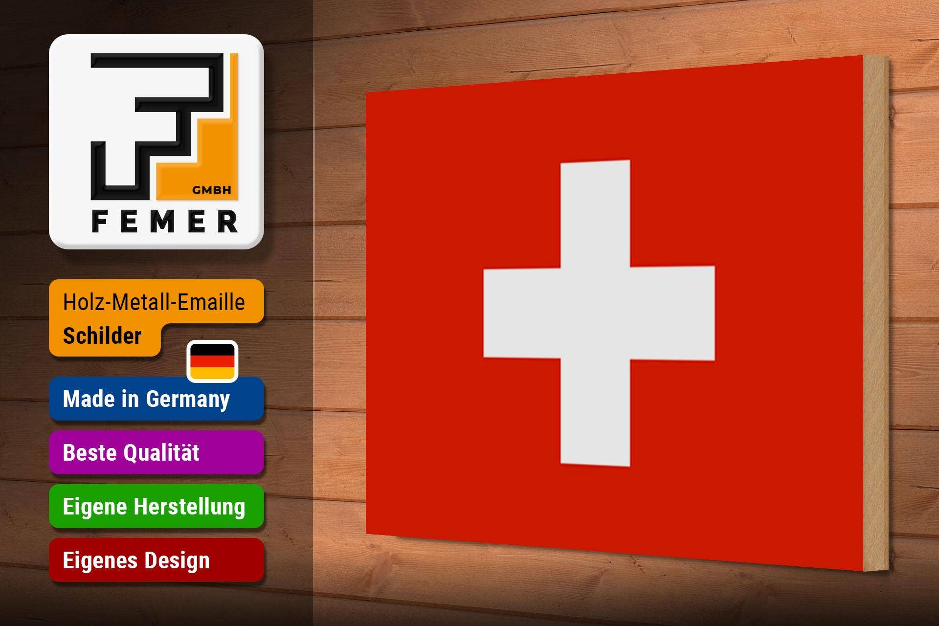 Femer - Wholesale Sign - Wooden sign Swiss flag 30x20 cm Flag of Switzerland decorative sign wooden sign2