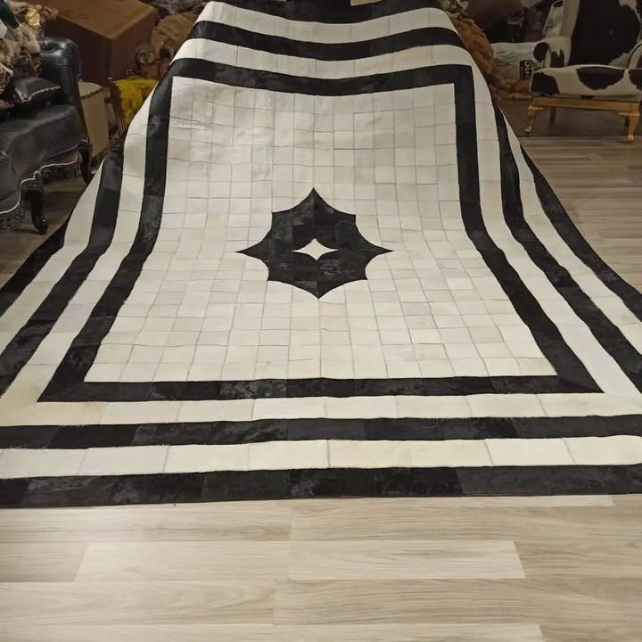 Área Geométrica de Couro Casa Decoração Tapete Preto por atacado de Rosoc Rug