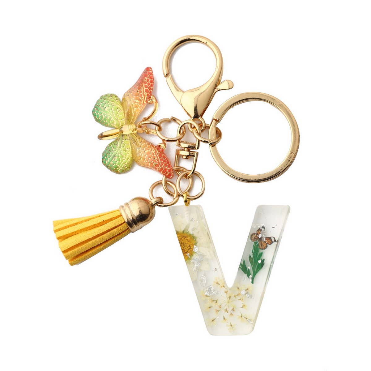 ACCITY - Wholesale Keychain - Women's - Flower Letter Keychain with Yellow Butterfly Charm_CWAB509020