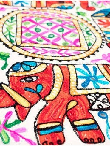 Tovaglia o arazzo rotondo con 4 elefanti ricamati per la vendita all'ingrosso da parte di Kimago's Home