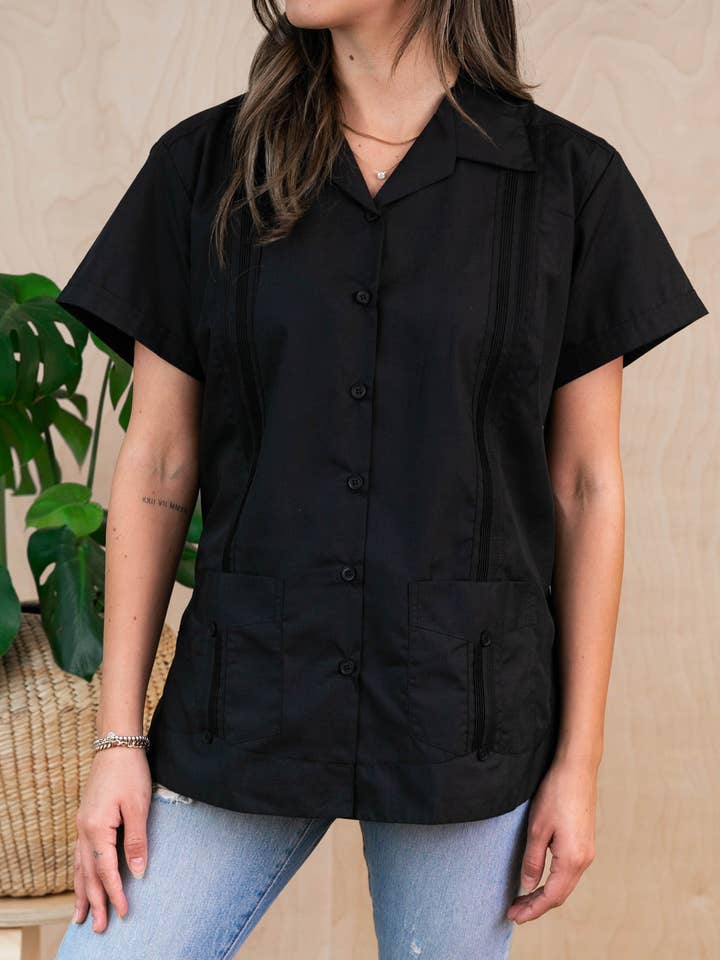 SIDREY Women's Mexican Guayabera Classic Shirt - Black for wholesale by SIDREY
