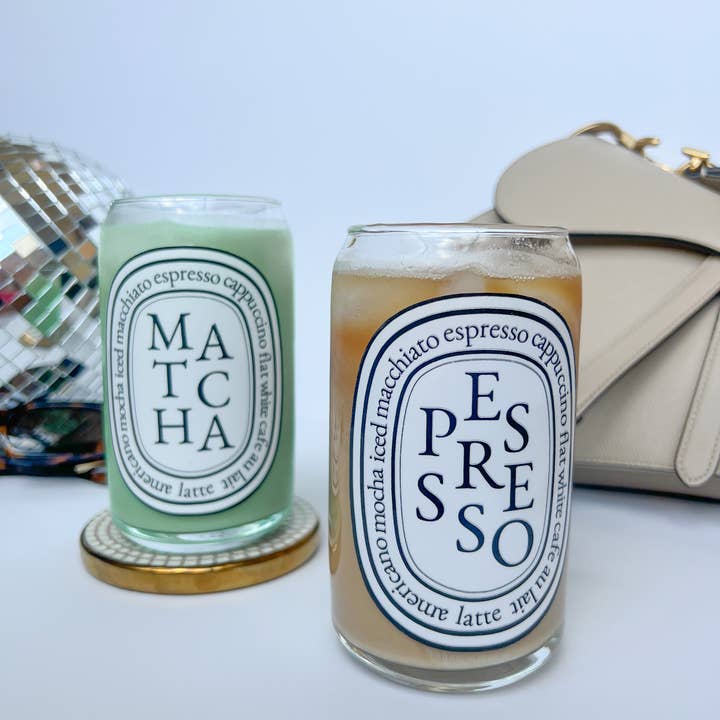 Tash Fox Designz - Wholesale Drinking Glass/Cup - Diptyque Inspired Iced Coffee Glass - Beer Can Glass1