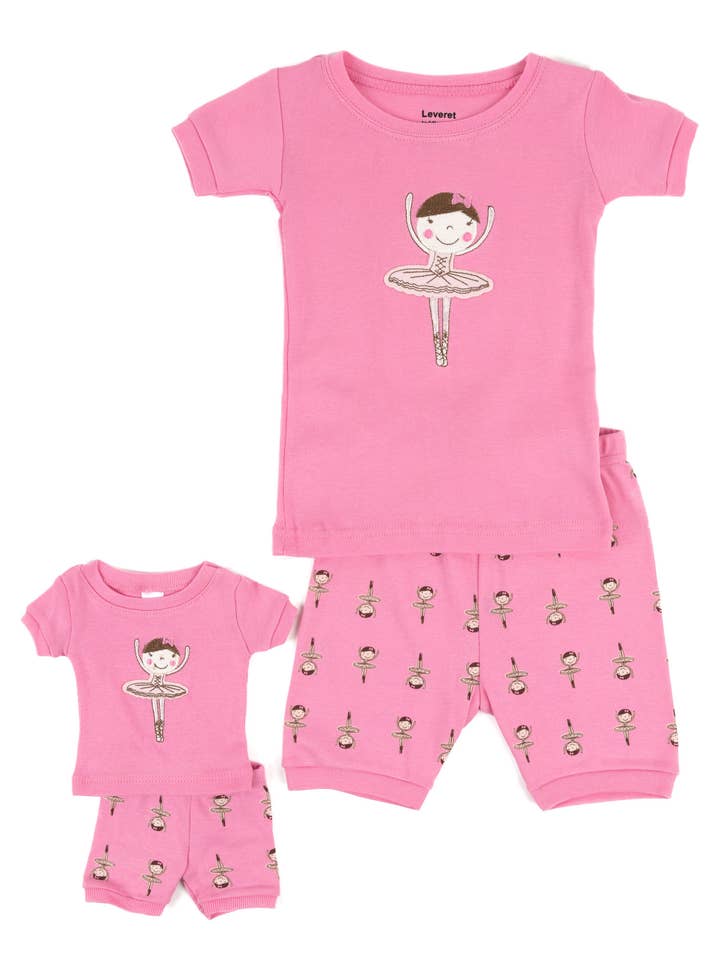 Pijama de bailarina corto de algodón a juego para niñas y muñecas para venta al por mayor de Leveret Pajamas