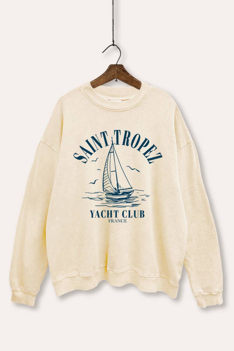 VINTAGE POINT USA - Vente Sweat-shirt à imprimés – femme - SWEATSHIRT DÉLAVÉ MINÉRAL "SAINT TROPEZ YACHT CLUB"3