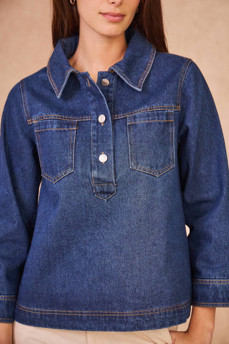 Calie Paris – Engroshandel Bluse - Dame – ANOUCHKA denimbluse med knaplukning5