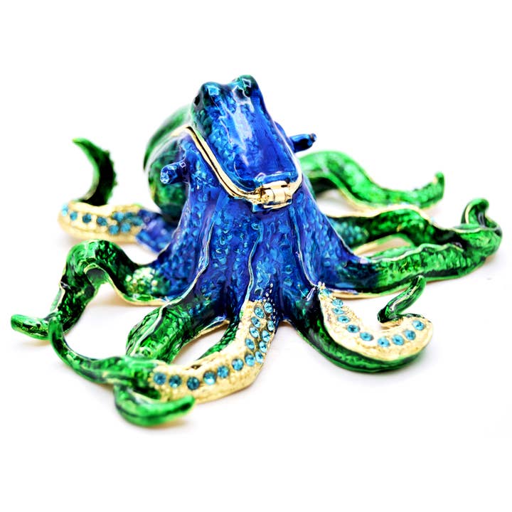 Ciel Collectables - Vente Boîte/rangement à bijoux - Boîte à bijoux Blue Octopus. Fabriqué à la main avec Swarovski