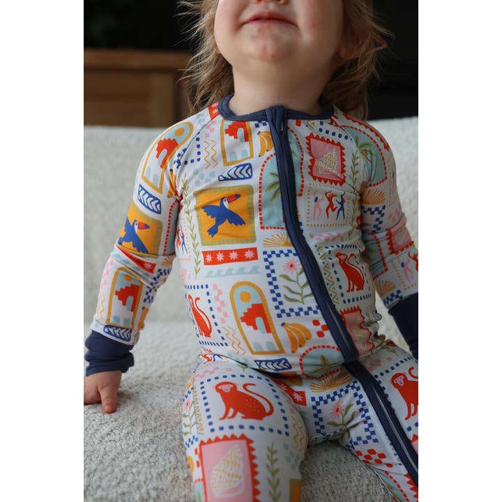 Safari Stamps Zippered Pajama for wholesale by Wild Crew Clothing