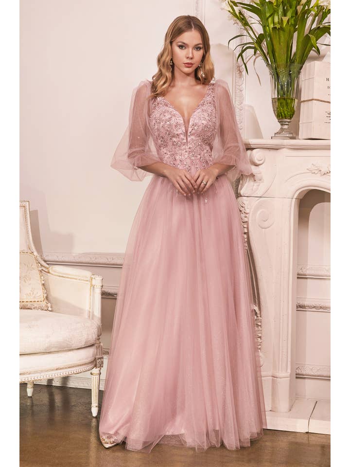 Ladivine by Cinderella Divine - Wholesale Gown - Women's - GLITTER TULLE A-LINE DRESS