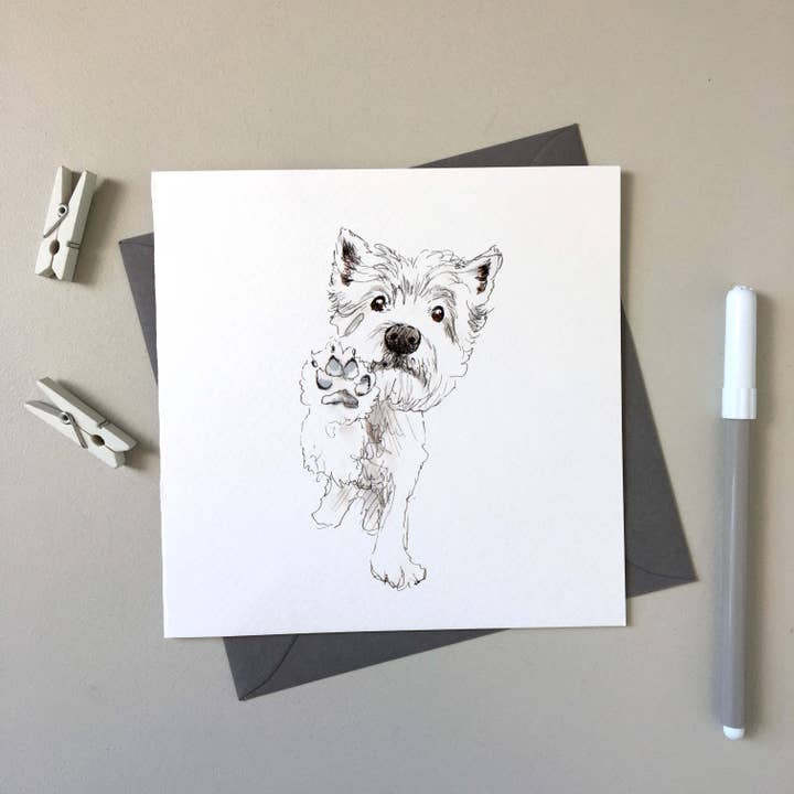 Westie Terrier Piper - Top Dog handgetekende wenskaart voor wholesale door SJ. Vickery Designs Ltd.