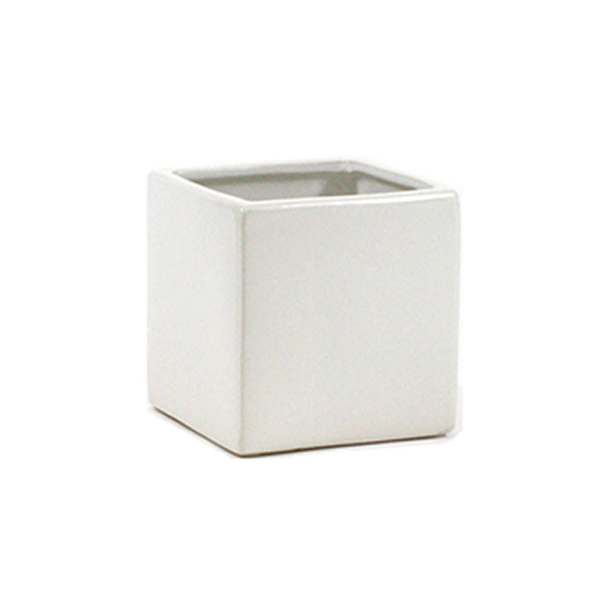 WGV International - Wholesale Vase - WGV White Glossy Ceramic Square Cube - 3.75"H0